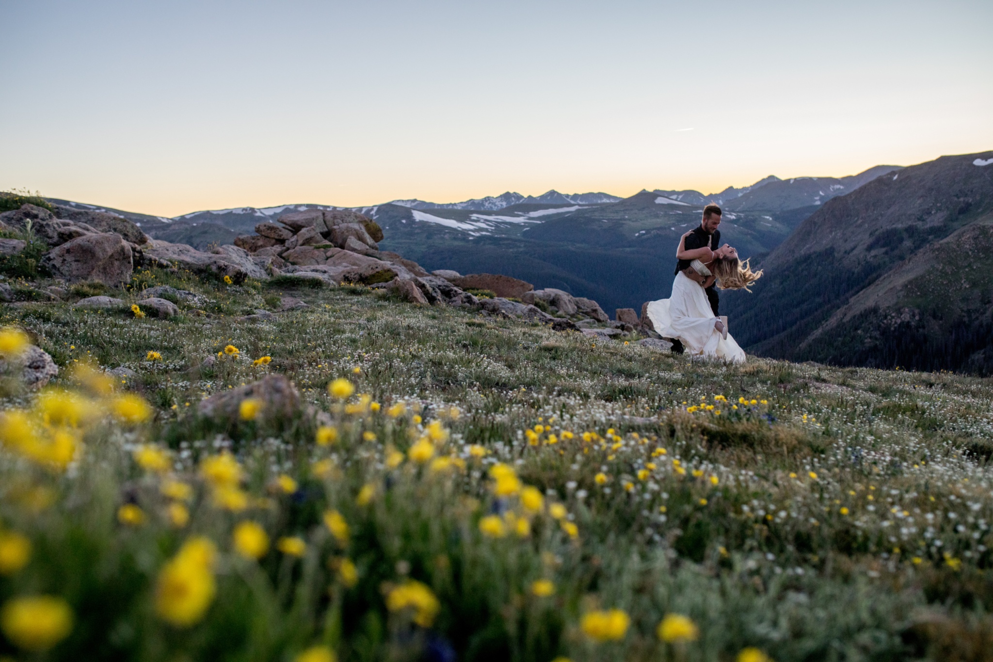 Adventure elopement couple in the San Juan Mountains at sunset